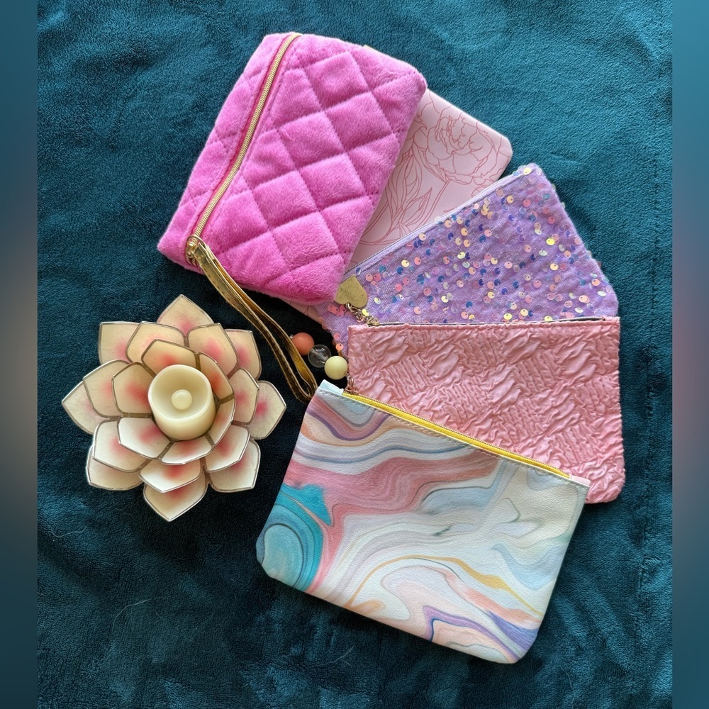 Set of 5 Colorful Pouches (pink and purple)